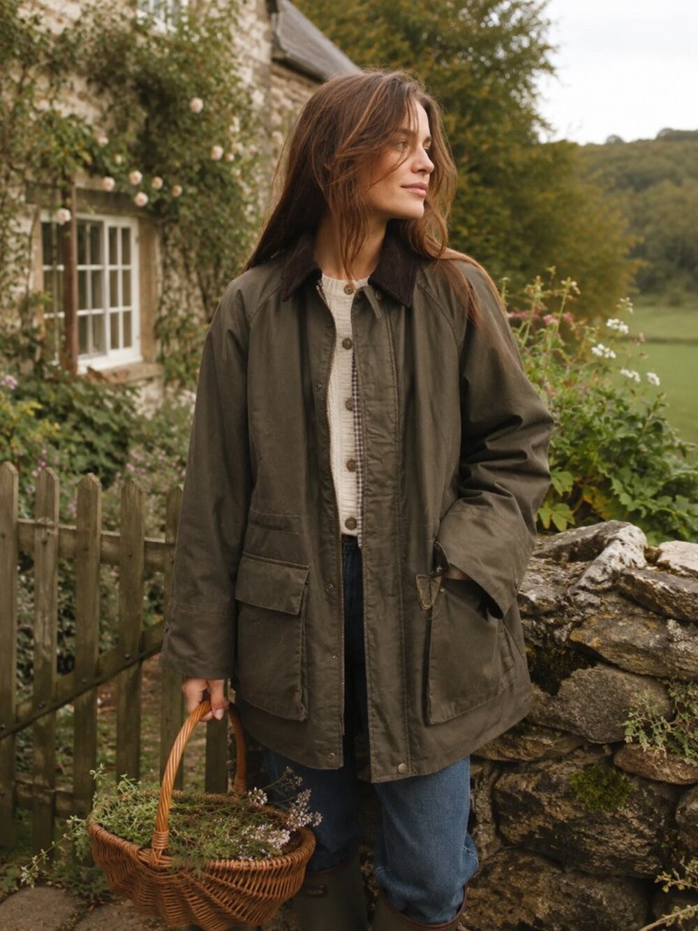 Zara Waxes jacket Coat with curdoroy Dark Brown Collar